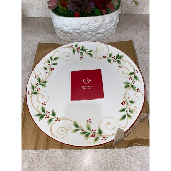 Lenox Holly Scroll Dinner Plates Set Of 4 Red Rim Christmas 897627 - Picture 2 of 12